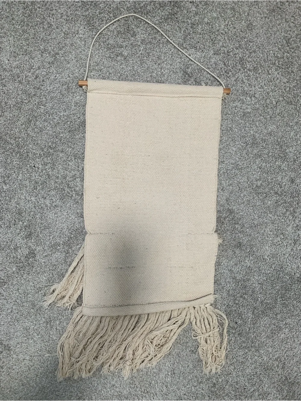 Boho Neutral Cream Macramé Wall Hanging with Brown Triangle Pattern